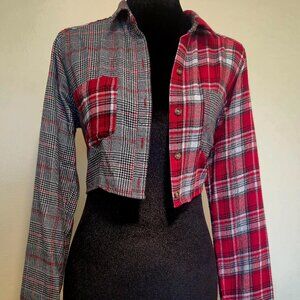 two tone flannel crop top